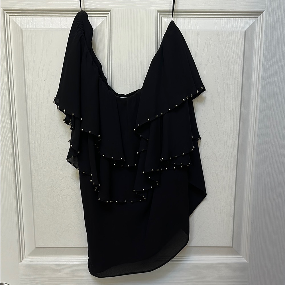 Elegant Black Ruffled Women's Strapless Top by Q&A